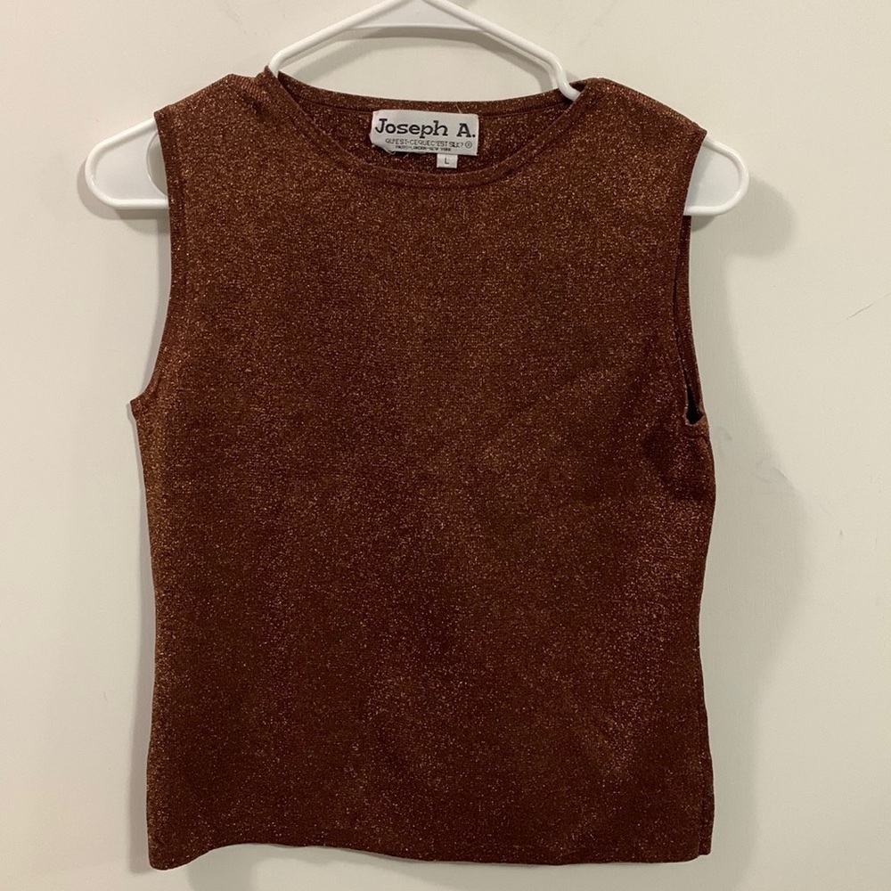 Joseph A. Qu’est-Cequec’Est Silk Tank top with tons of sparkle Bronze Color.